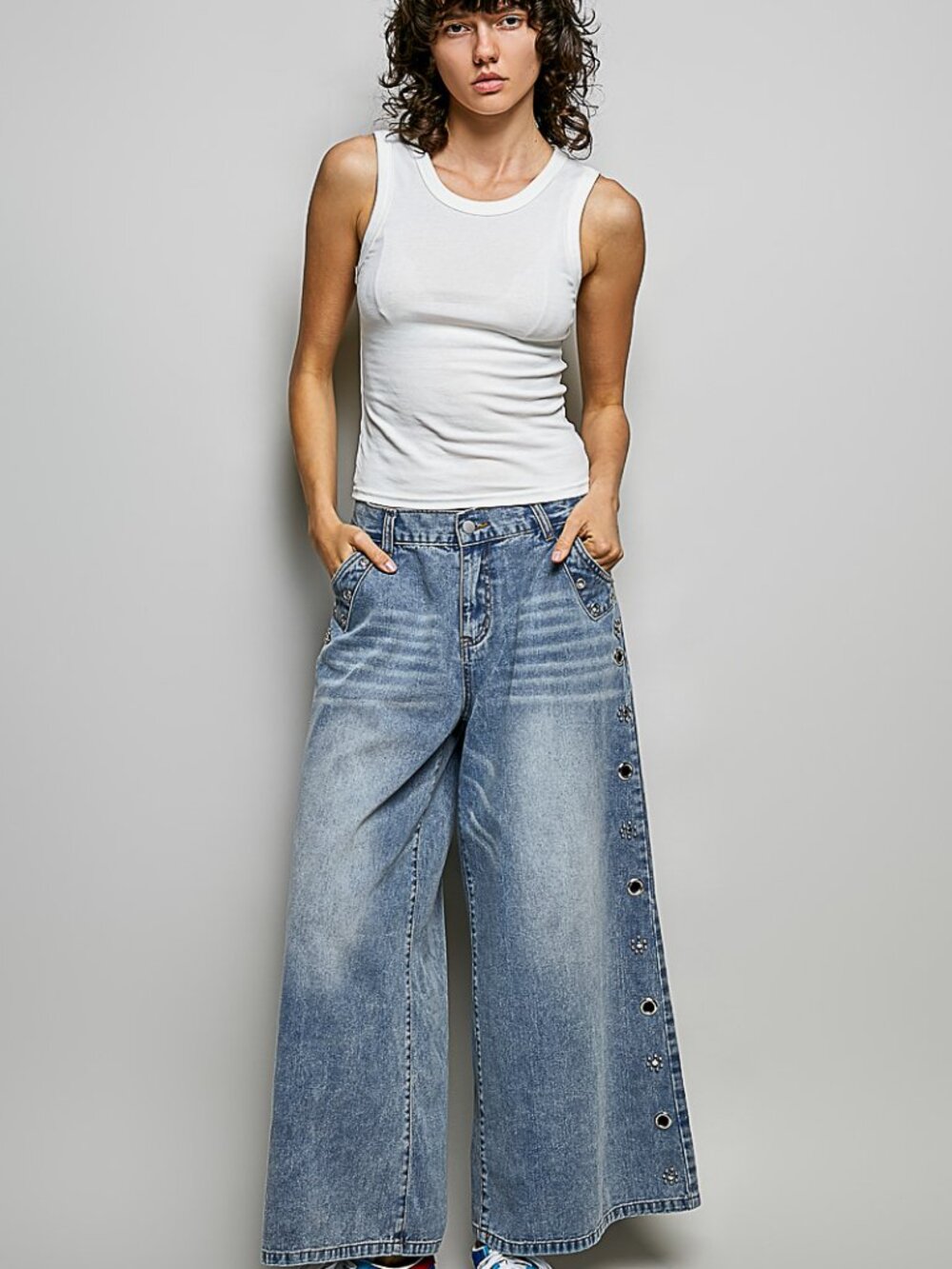 POL WIDE LEG RIVET DENIM